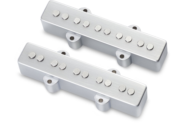  Passive J/J-Style Bass Pickup Set, Metal Cover, Open Pole Pieces, 5-String - Brushed Chrome