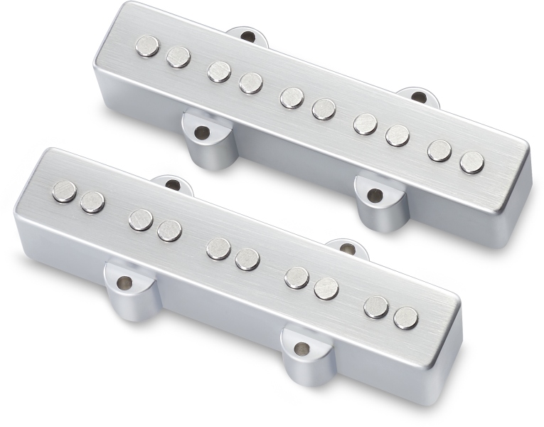 MEC Pickups Passive J/J-Style Bass Pickup Set, Metal Cover, Open Pole Pieces, 5-String - Brushed Chrome
