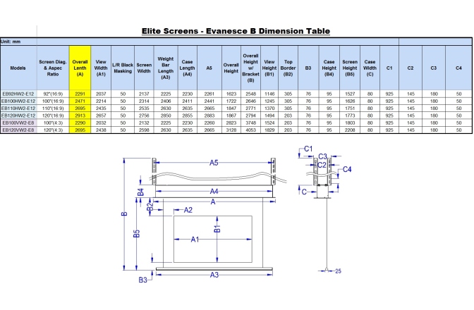 Ecran de proiectie electric Elitescreens 265.7 x 149,4 cm Evanesce B Format 16:9