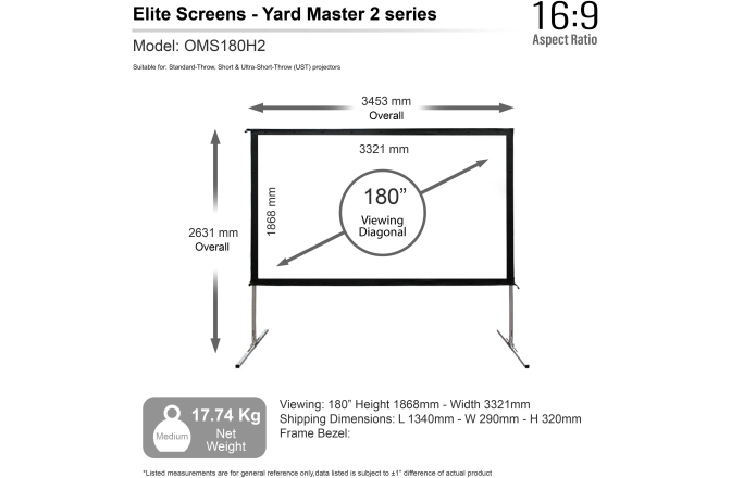 Ecran de proiecție Elitescreens Ecran proiectie, de podea, 398,5 x 224,2 cm, Yard Master 2 Series OMS180H2
