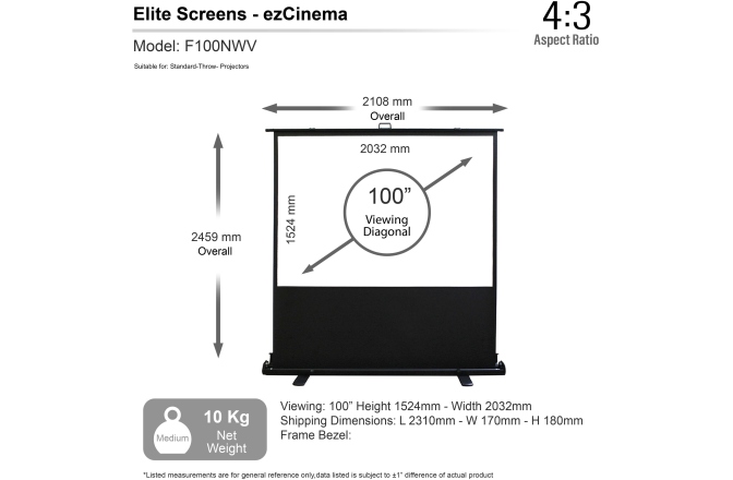 Ecran de proiecție Elitescreens Ecran proiectie portabil Pull Up, 203 x 152 cm  ezCinema F100NWV, format 4:3
