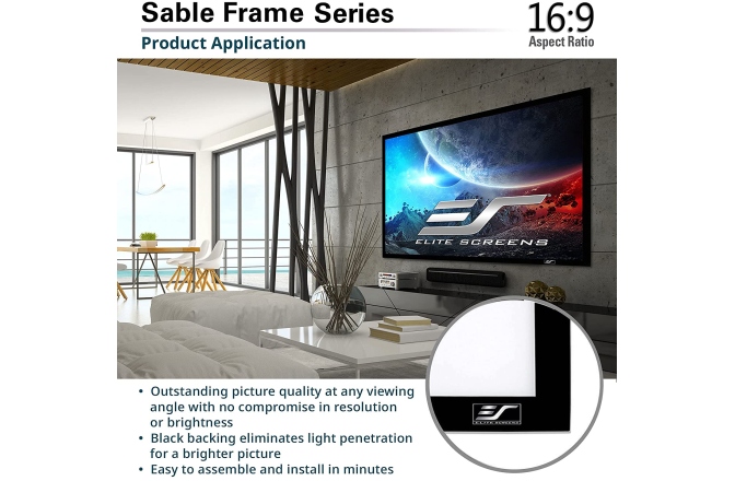 Ecran proiectie cu rama fixa de perete Elitescreens 265.7 x 149.4 cm, SABLEFRAME ER120WH Format 16:9