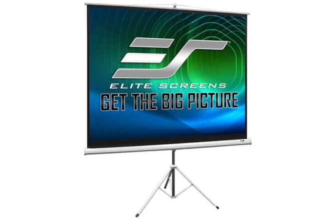 Ecran proiectie cu trepied Elitescreens 244 x 183 cm profesional format 4:3 carcasa alba