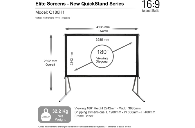 Ecran proiectie de podea Elitescreens 398.5 x 224.2 cm  QuickStand Q180H  Format 16:9