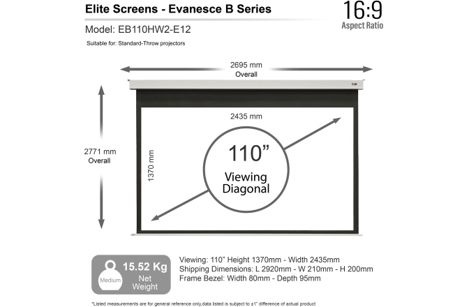 Ecran proiectie electric Elitescreens 243,5 x 136,9 cm Evanesce B EB110HW2-E12 Format 16:9