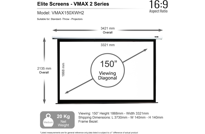 Ecran proiectie electric, Elitescreens 331,9 x 186,6 cm  Format 16:9 Trigger 12V
