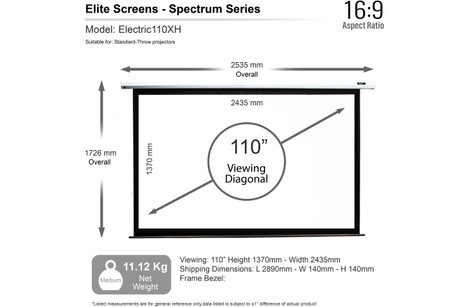 Ecran proiectie electric perete/tavan Elitescreens 243 cm x 136 cm ELECTRIC110XH Format 16:9 trigger 12v