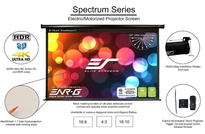 Ecran proiectie electric perete/tavan  Elitescreens  276.9 x 155.7 cm ELECTRIC125H format 16:9 trigger 12V