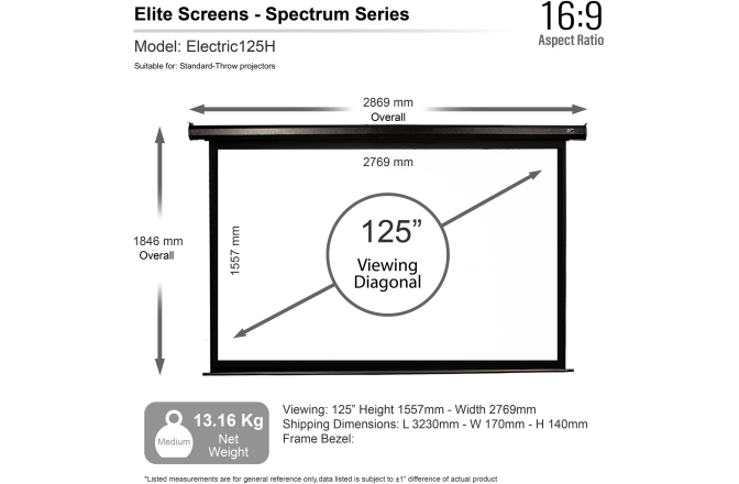 Ecran proiectie electric perete/tavan  Elitescreens  276.9 x 155.7 cm ELECTRIC125H format 16:9 trigger 12V