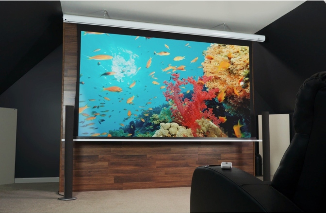 Ecran proiectie electric profesional perete/tavan Elitescreens 221.5 x 124.5 cm Tensionat Saker SKT100XHW-E12 16:9