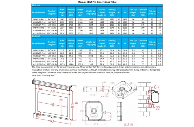 Ecran proiectie manual Elitescreens 265 x 149 cm SRM-PRO Format 16:9 SLOW RETRACTION