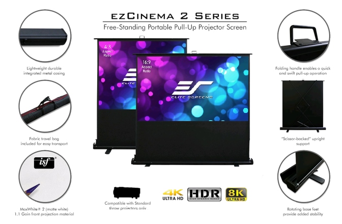 Ecran proiectie portabil Pull Up Elitescreens 186 x 105 cm ezCinema Seria 2 F84XWH2 format 16:9