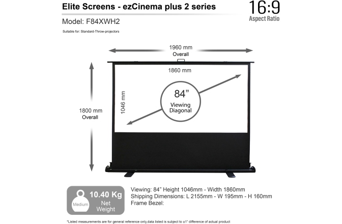 Ecran proiectie portabil Pull Up Elitescreens 186 x 105 cm ezCinema Seria 2 F84XWH2 format 16:9