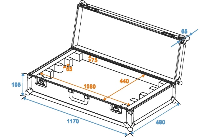 Flightcase pentru 4 x LED BAR-252 RGB Roadinger Flightcase EC-B252 4x LED BAR-252 RGB