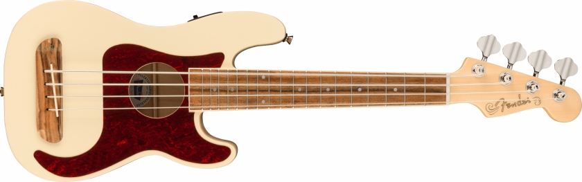 Fender Fullerton Precision Bass Uke Walnut Fingerboard, Tortoiseshell Pickguard, Olympic White