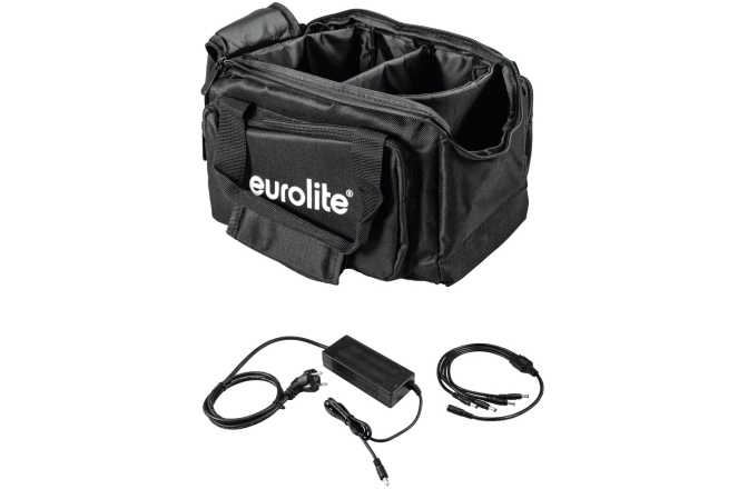 Geantă pentru lumini cu alimentator Eurolite Set SB-14 Soft-Bag + Charger 4x AKKU Flat Light 1
