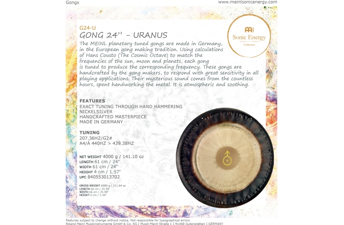 Gong Meinl The MEINL Planetary Tuned Gong  - 24" (61cm) - Uranus - 207.36 Hz