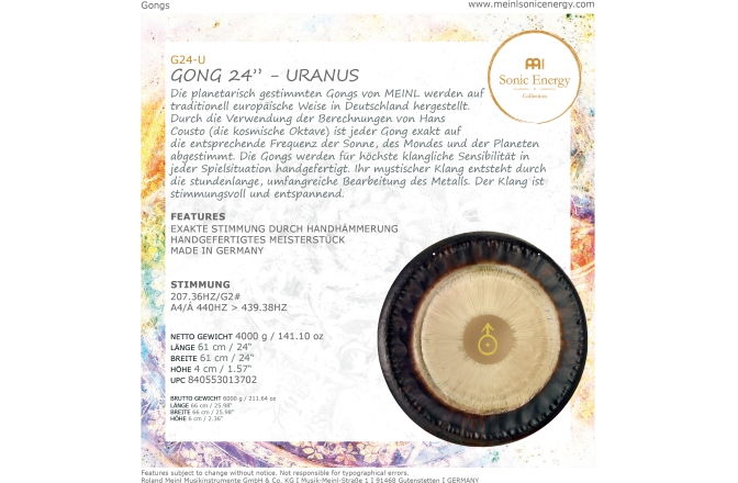 Gong Meinl The MEINL Planetary Tuned Gong  - 24" (61cm) - Uranus - 207.36 Hz