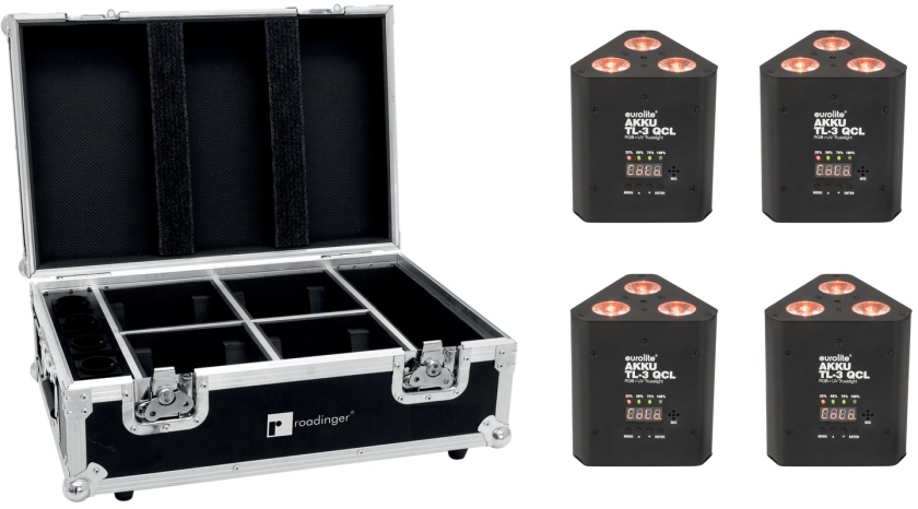Eurolite Set 4x AKKU TL-3 QCL RGB+UV Trusslight + Case with charging function