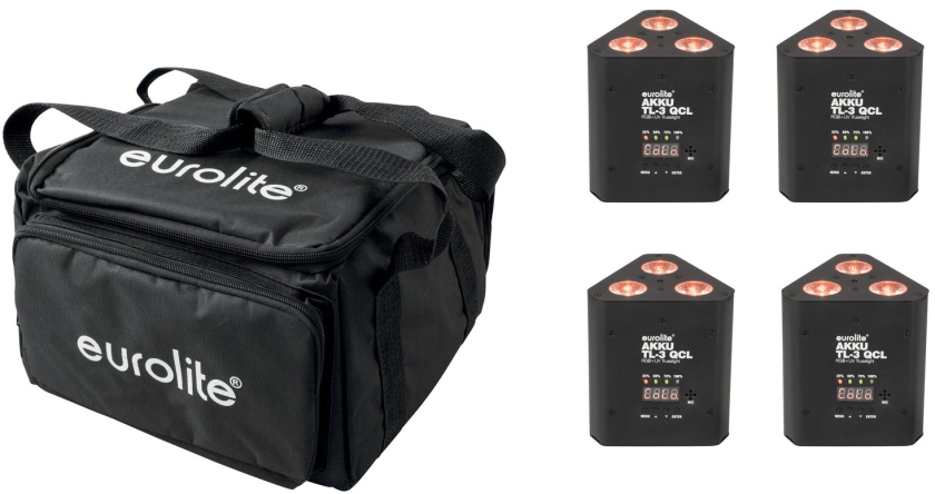 Eurolite Set 4x AKKU TL-3 QCL RGB+UV Trusslight + SB-4 Soft Bag