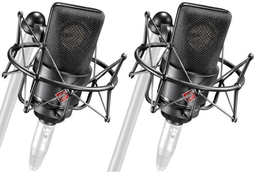 Set stereo cu doua microfoane Neumann TLM 103 mt cu suspensie elastica.
