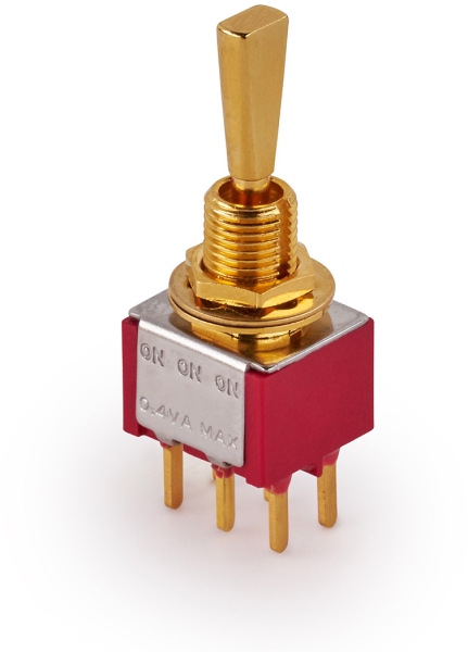 MEC Pickups  Mini Toggle Switch, Flat, Print, ON/ON/ON, DP3T - Gold