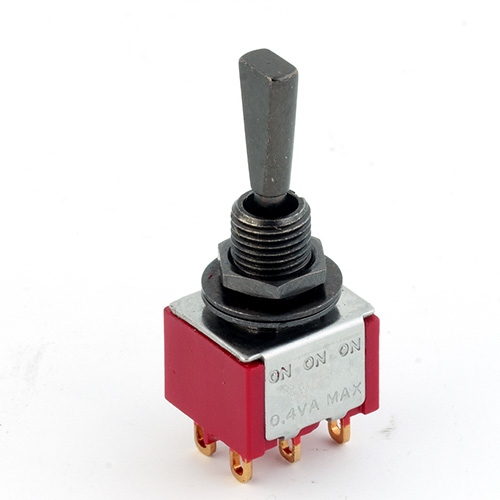 MEC Pickups  Mini Toggle Switch, Flat, Solder Lugs, ON/ON/ON, DP3T - Black