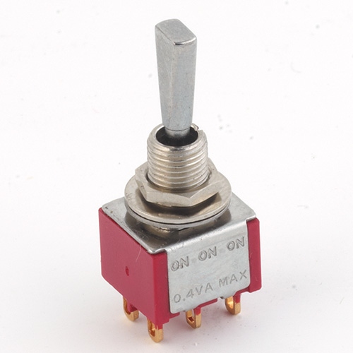 MEC Pickups  Mini Toggle Switch, Flat, Solder Lugs, ON/ON/ON, DP3T - Chrome
