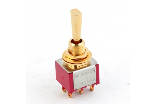  Mini Toggle Switch, Flat, Solder Lugs, ON/ON/ON, DP3T - Gold