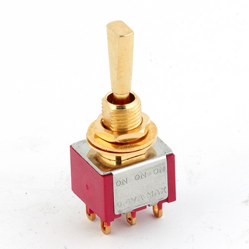 MEC Pickups Mini Toggle Switch, Flat, Solder Lugs, ON/ON/ON, DP3T - Gold