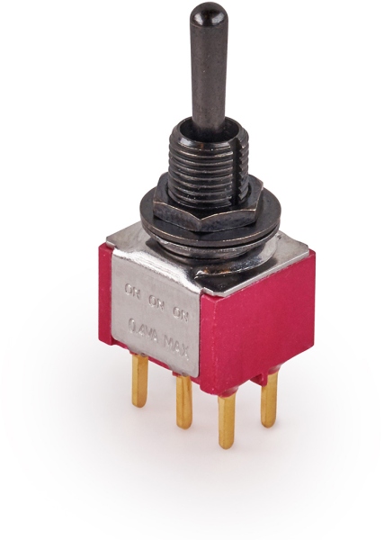 MEC Pickups Mini Toggle Switch, Long, Print, ON/ON/ON, DP3T - Black