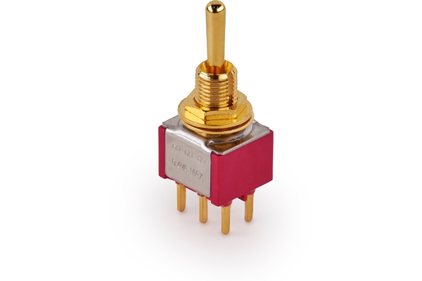  Mini Toggle Switch, Long, Print, ON/ON/ON, DP3T - Gold