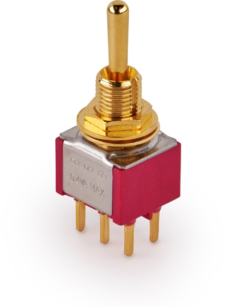 MEC Pickups  Mini Toggle Switch, Long, Print, ON/ON/ON, DP3T - Gold