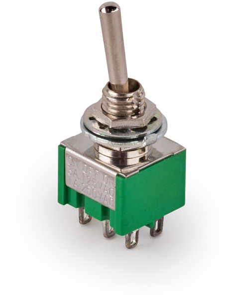MEC Pickups Mini Toggle Switch, Long, Solder Lugs, ON/OFF/ON, DP3T - Chrome