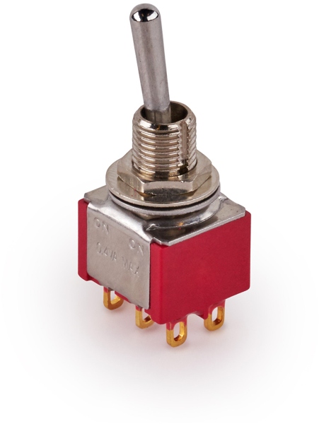 MEC Pickups Mini Toggle Switch, Long, Solder Lugs, ON/ON, DPDT - Chrome