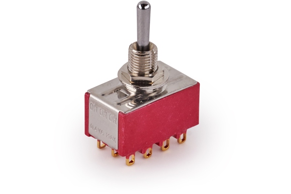  Mini Toggle Switch, Long, Solder Lugs, ON/ON/ON, 4P3T - Chrome