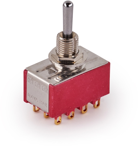 MEC Pickups  Mini Toggle Switch, Long, Solder Lugs, ON/ON/ON, 4P3T - Chrome
