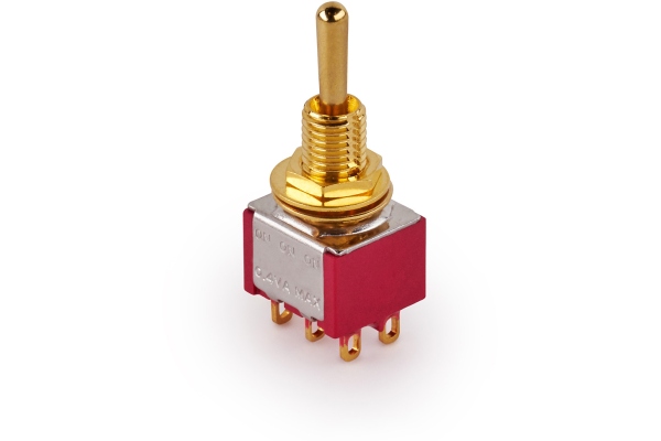  Mini Toggle Switch, Long, Solder Lugs, ON/ON/ON, DP3T - Gold