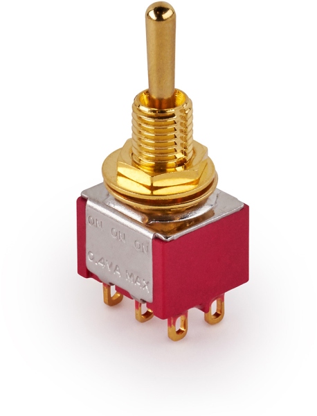 MEC Pickups Mini Toggle Switch, Long, Solder Lugs, ON/ON/ON, DP3T - Gold