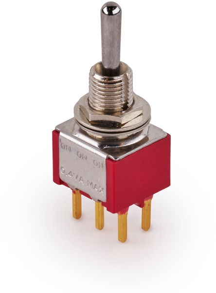 MEC Pickups Mini Toggle Switch, Long, Print, ON/ON/ON, DP3T - Chrome