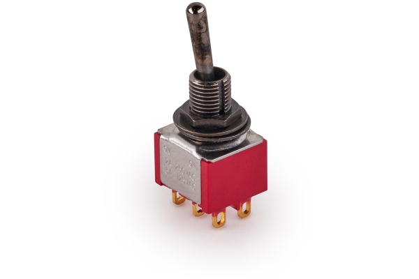 Mini Toggle Switch, Long, Solder Lugs, ON/ON, DPDT - Black Mini Toggle Switch, Long, Solder Lugs, ON/ON, DPDT - Black