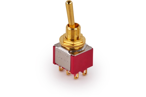  Mini Toggle Switch, Long, Solder Lugs, ON/ON, DPDT - Gold