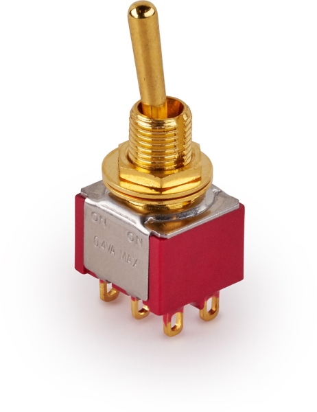 MEC Pickups Mini Toggle Switch, Long, Solder Lugs, ON/ON, DPDT - Gold