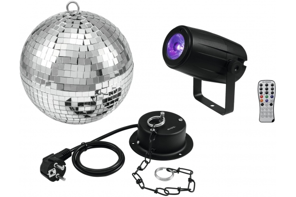 Mirror Ball 20cm with motor + LED PST-5 QCL Spot bk