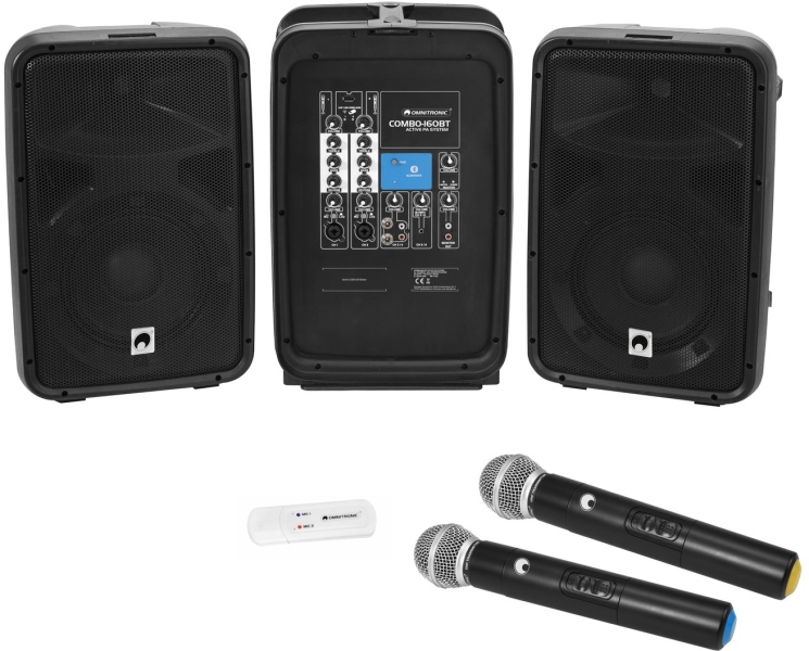 Omnitronic Set COMBO-160BT active PA system + UWM-2HH USB Wireless mic set