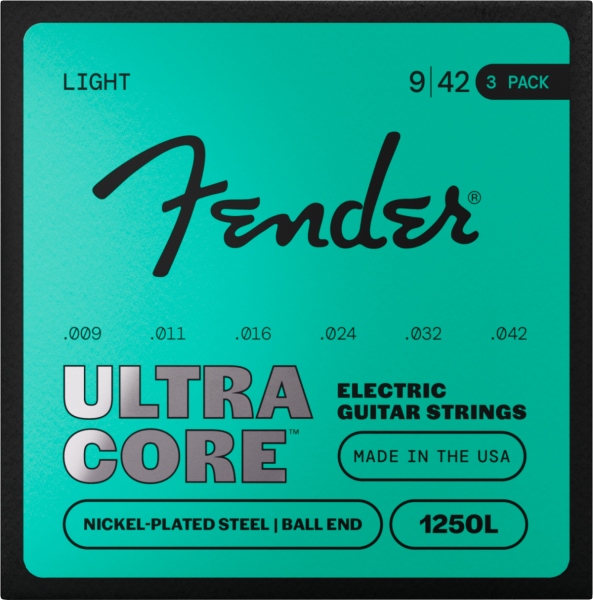 Fender 1250 Ultracore™ Guitar Strings Nickel Plated Steel Ball End 1250L Gauges .009-.042 (6) 3-Pack