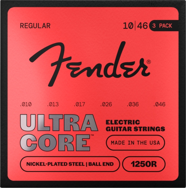 Fender 1250 Ultracore™ Guitar Strings Nickel Plated Steel Ball End 1250R Gauges .010-.046 (6) 3-Pack
