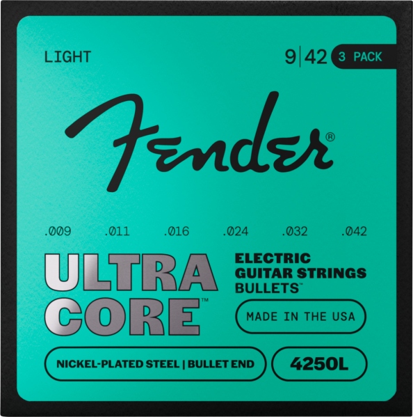 Fender 4250 Ultracore™ Guitar Strings Nickel Plated Steel Bullet End 4250L Gauges .009-.042 (6) 3-Pack
