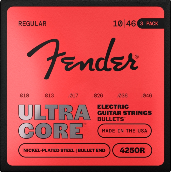 Fender 4250 Ultracore™ Guitar Strings Nickel Plated Steel Bullet End 4250R Gauges .010-.046 (6) 3-Pack