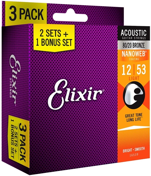Elixir 3Pack Nanoweb Acoustic 80/20 12-53